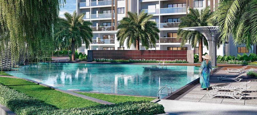 Residence exterior with private pool and landscaped courtyard