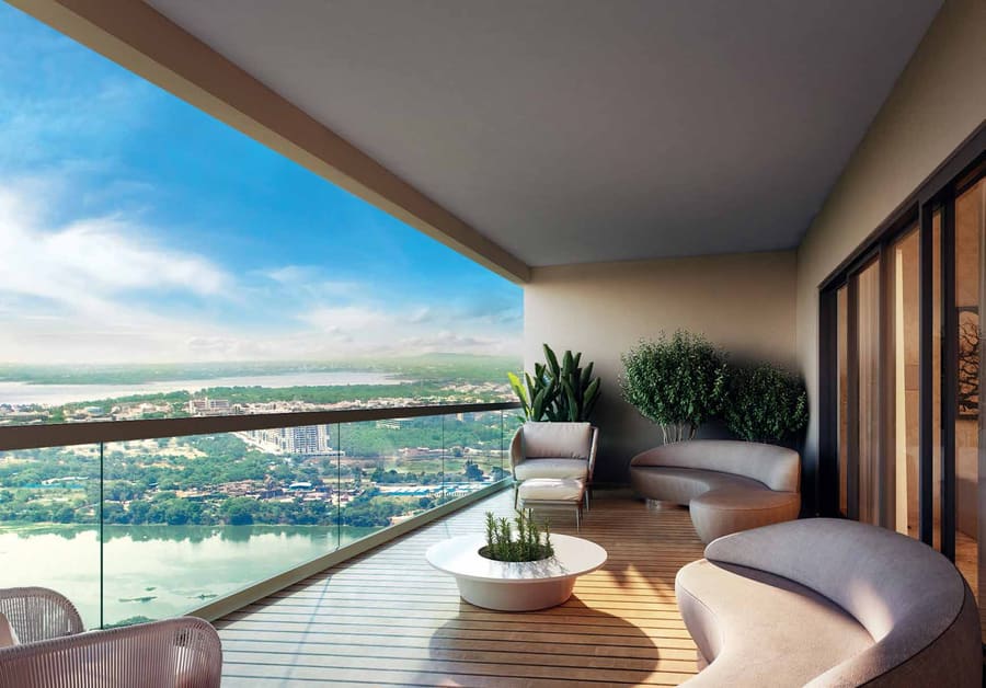 Private residence balcony overlooking Kokapet Lake