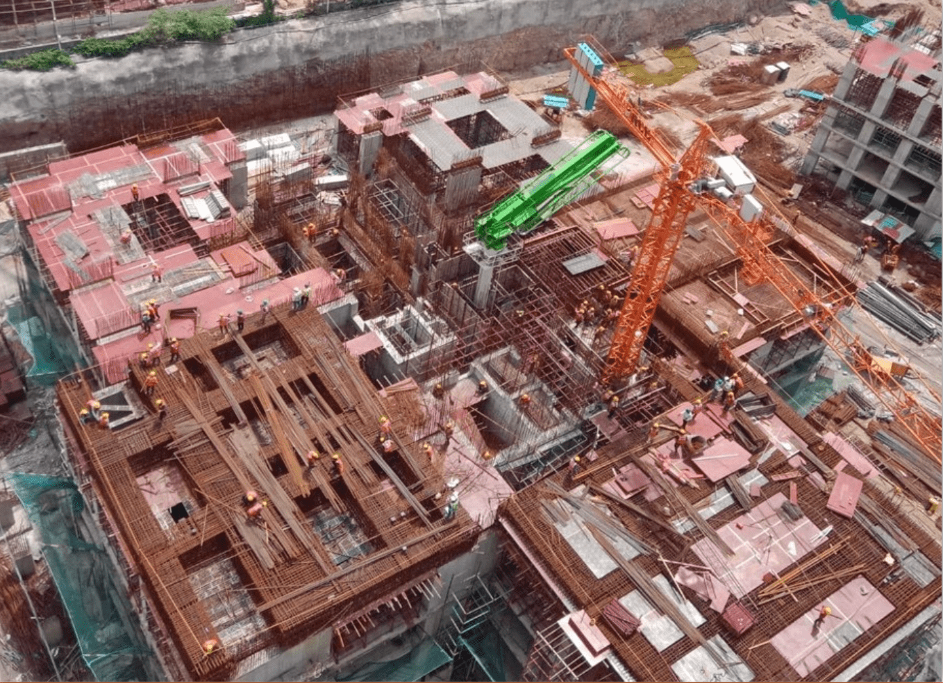 My Home Apas Tower 04 under construction, Basement-I roof slab work in progress, tower crane visible