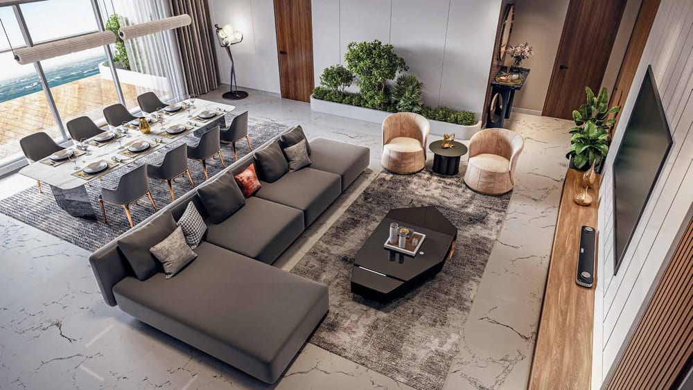 My Home Apas residence living and dining area with floor-to-ceiling windows